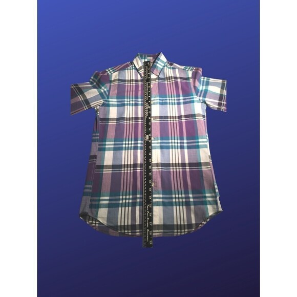 J. CREW Summer Plaid Shirt, 100% Cotton, WHITE/AQUA/PURPLE/BLACK, Size XS, NWOT - Picture 6 of 8